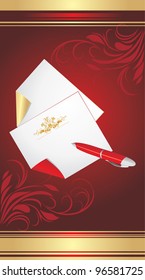 Ballpen and pure pages on the decorative background. Vector