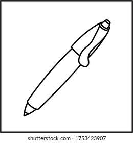 Ballpen. Single element of back to school style. Outline. Doodle style. Coloring book element.