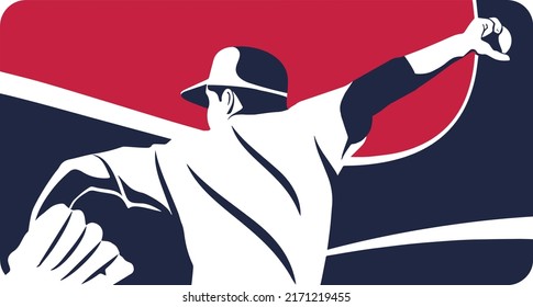 Ballplayer, silhouette red and blue with isolated background