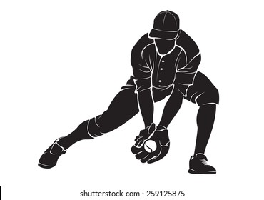 Ballplayer. Vector silhouette, isolated on white 