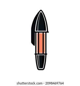 Ballpoint black pen for writing, color isolated illustration with black outline on white background. Vector graphics