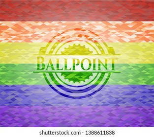 Ballpoint emblem on mosaic background with the colors of the LGBT flag