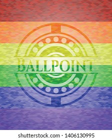 Ballpoint emblem on mosaic background with the colors of the LGBT flag
