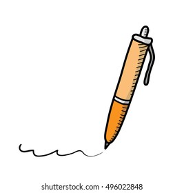 Ballpoint, a hand drawn vector illustration of a ballpoint with a simple writing line.