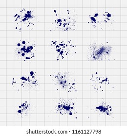 Ballpoint pen blots on lined page, vector illustration