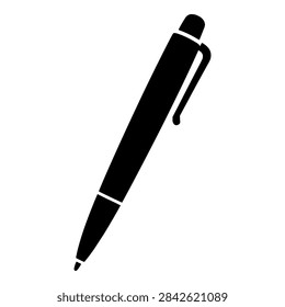 Ballpoint Pen with Clip Black Vector Silhouette for School Supplies