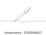 Ballpoint pen continuous one line drawing vector illustration on white background