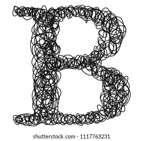 Ballpoint pen curls.Vector font.Letter B.