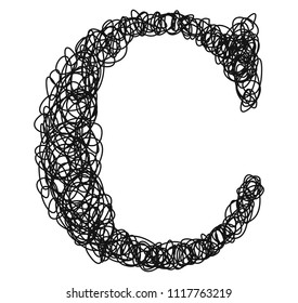 Ballpoint pen curls.Vector font.Letter C.