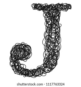 Ballpoint pen curls.Vector font.Letter J.