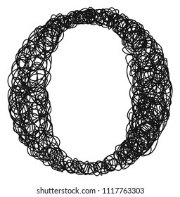 Ballpoint pen curls.Vector font.Letter O.