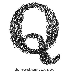 Ballpoint pen curls.Vector font.Letter Q.