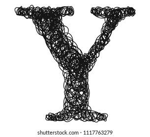 Ballpoint pen curls.Vector font.Letter Y.