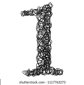 Ballpoint pen curls.Vector font.Number 1.