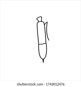 Ballpoint pen. Doodle outline icon isolated on white background. Symbol of the writer, writing, school, students, learning, office. Vector EPS10 illustration