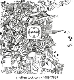 Ballpoint pen drawing with a huge mess and creativity