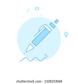 Ballpoint Pen Flat Vector Icon. Writing, Authors or Education Related Illustration. Light Flat Style. Blue Monochrome Design. Editable Stroke. Adjust Line Weight. Design with Pixel Perfection.