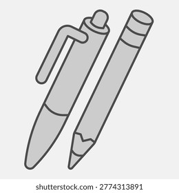 Ballpoint pen and graphite pencil isometric icon, office concept. Vector graphics. Stationery sign with outline style icon for mobile or web design