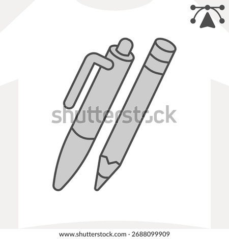 Ballpoint pen and graphite pencil isometric icon, office concept. Vector graphics. Stationery sign and editable stroke, outline style icon for mobile or web design