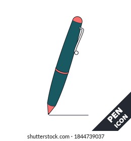 Ballpoint pen icon. Cartoon blue 3D vector illustration in flat style on white background. Editable strokes.