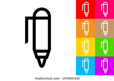 Ballpoint Pen. Line Icon With Different Color Background.