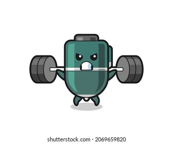 ballpoint pen mascot cartoon with a barbell , cute design
