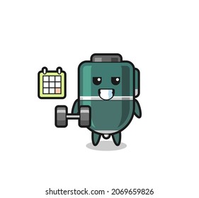 ballpoint pen mascot cartoon doing fitness with dumbbell , cute design