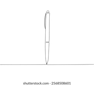 Ballpoint pen, mechanical pen one line art. Continuous line drawing of online learning, school supplies, stationery storage, exam, office supplies, education.