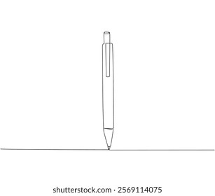 Ballpoint pen, mechanical pen one line art. Continuous line drawing of online learning, school supplies, stationery storage, exam, office supplies, education.