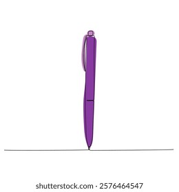 Ballpoint pen, mechanical pen one line color art. Continuous line drawing of online learning, school supplies, stationery storage, exam, office supplies, education.