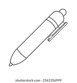 Ballpoint Pen Outline Vector Illustration. The design features a clip, a rounded top, and a tapered bottom, resembling a standard pen for writing.