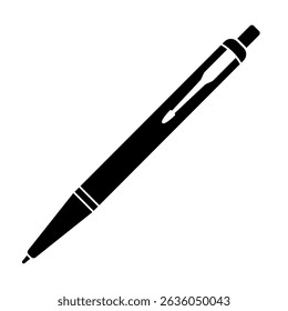 Ballpoint Pen Silhouette Vector. The image features distinct design elements such as the clip, push button and pen tip.