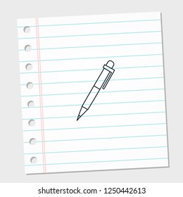 Ballpoint pen with white and line paper note background template design. Office and business concept logo icon. Vector illustration