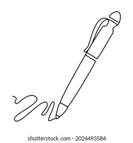 Ballpoint Pen writing on a sheet of doodle School theme office notes Continuous Line drawing Back to school black on white isolated vector illustration