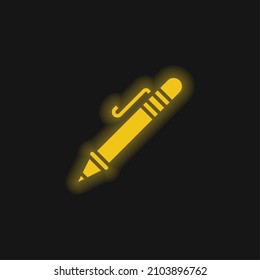 Ballpoint Pen yellow glowing neon icon