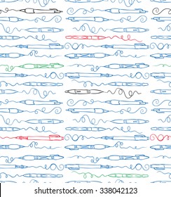 ballpoint pens - seamless pattern. Line sketch vector background.