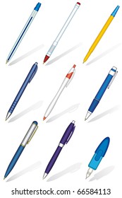 Ballpoint pens set on a white background