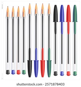 Ballpoint pens. Vector illustration. NO stroke.