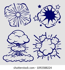 Ballpoint sketch explosion clouds isolated on grey background. Vector illustration
