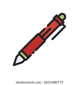 Ballpoint Vector for Office and School Use – Writing tool illustration, ink pen concept, elegant stationery design. Filled Line Icon