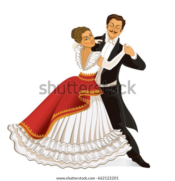 Ballroom Dance Couple Dancing Waltz Vintage Stock