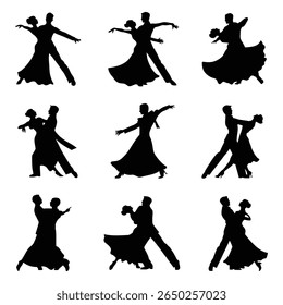Ballroom Dance Silhouette Vector, Stock Image Silhouette, Isolated on White Background
