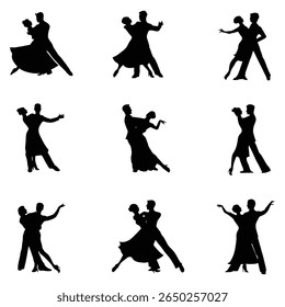 Ballroom Dance Silhouette Vector, Stock Image Silhouette, Isolated on White Background