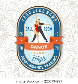 Ballroom dance sport club badges Logo Patch. Concept for shirt or logo, print, stamp or tee. Dancesport sticker with dancing man and woman silhouette. Vector illustration.