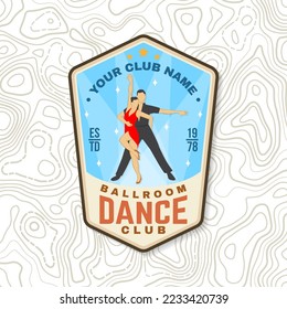 Ballroom dance sport club badges Logo Patch. Concept for shirt or logo, print, stamp or tee. Dancesport sticker with dancing man and woman silhouette. Vector illustration.