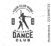 Ballroom dance sport club logo, badge design. Concept for shirt or logo, print, stamp or tee. Dance sport sticker with shoes for ballroom dancing silhouette. Vector illustration.