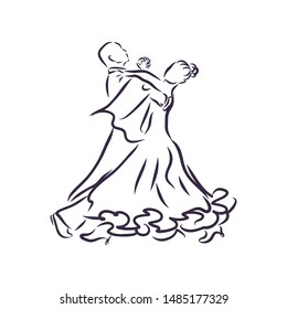 Ballroom dance waltz, contour vector illustration 