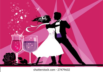 Ballroom dancers. All elements and textures are individual objects. Vector illustration scale to any size.