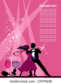 Ballroom dancers. All elements and textures are individual objects. Vector illustration scale to any size.