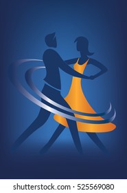 Ballroom dancers couple.
Dancing couple on the dark blue background. Vector available.